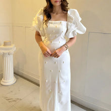 Load image into Gallery viewer, Elegant Puff Sleeve Pearl Long Dress
