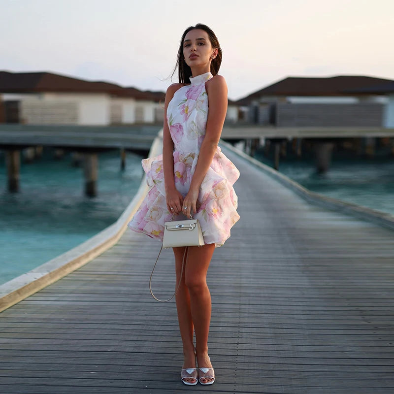 Flower Print Fluffy A-line Dress
