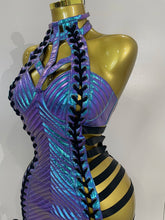 Load image into Gallery viewer, Black Leather Hollow Out Gothic Bandage Halter Short Dress