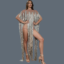 Load image into Gallery viewer, Mesh See Through Tassel Cloak Mini Dress