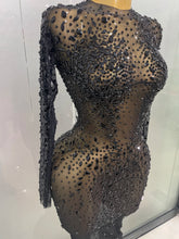 Load image into Gallery viewer, Shinny Rhinestone Stretch Mesh Transparent Dress