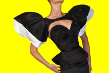 Load image into Gallery viewer, Black And White Satin Short Puffy Sleeves