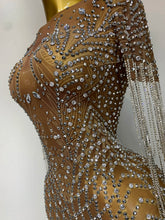 Load image into Gallery viewer, Luxury Sparkly Rhinestones Tassel Transparent Mesh Stretch  Dress