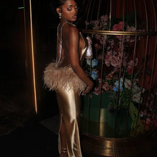 Load image into Gallery viewer, Golden Siren Feather Backless Gown