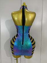 Load image into Gallery viewer, Black Leather Hollow Out Gothic Bandage Halter Short Dress