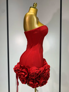 Strapless Flower Prom Gown Mini Dress
