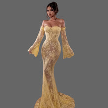 Load image into Gallery viewer, Fish Tail Lace Off the Shoulders Long Sleeves