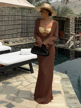 Load image into Gallery viewer, Sexy U-neck Bell Sleeve Knit Maxi Dress