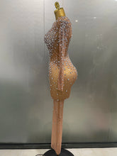 Load image into Gallery viewer, Shinny Rhinestone Stretch Mesh Transparent Dress