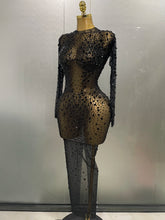 Load image into Gallery viewer, Shinny Rhinestone Stretch Mesh Transparent Dress