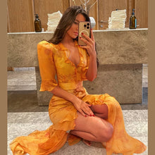 Load image into Gallery viewer, Casual Printed Ruffle Long Dress