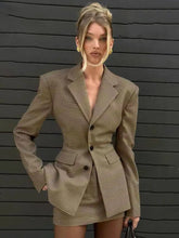 Load image into Gallery viewer, Retro Plaid Wide oulder Suit Skirt Set
