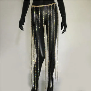 Glitter Rhinestone Long Tassel Skirt