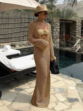 Load image into Gallery viewer, Sexy U-neck Bell Sleeve Knit Maxi Dress