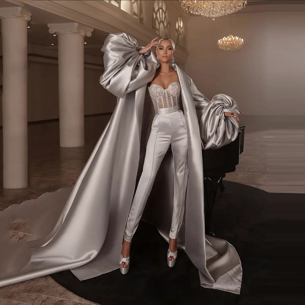 Puffy Sleeves A Line Long Jacket