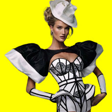 Load image into Gallery viewer, Black And White Satin Short Puffy Sleeves