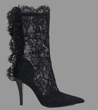 Load image into Gallery viewer, Sexy Black/Red Lace Embroidered Ankle Boots