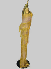 Load image into Gallery viewer, Gloria gold crystal embellished fringe gown from the Global Couture Jazz Era Collection