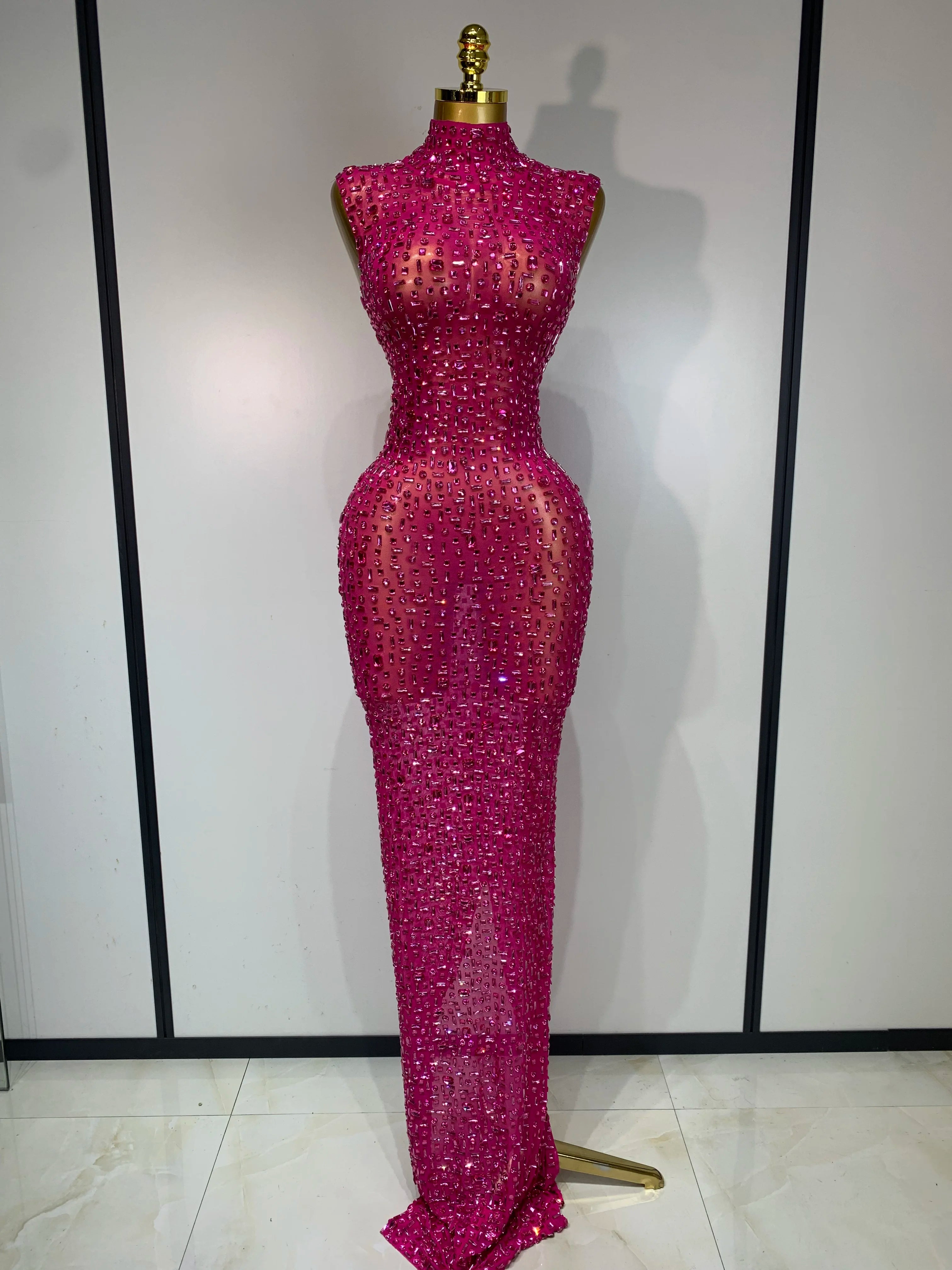 Sexy Mesh See Through Crystal Diamonds Dress – Mineli's Closet
