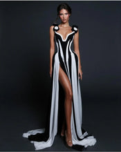 Load image into Gallery viewer, White and Black Bandage long Dress
