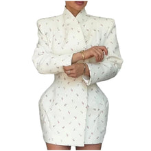 Load image into Gallery viewer, White Waist Cinching Floral Shoulder Pad Blazer