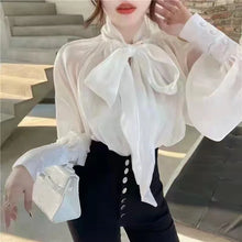 Load image into Gallery viewer, Satin Blouses Stylish Big Bow Shirt