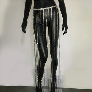 Glitter Rhinestone Long Tassel Skirt