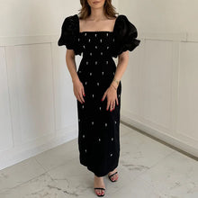 Load image into Gallery viewer, Elegant Puff Sleeve Pearl Long Dress