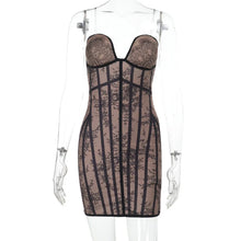 Load image into Gallery viewer, Black Lace Print Strapless Corset Mini Dress