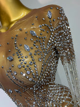 Load image into Gallery viewer, Luxury Sparkly Rhinestones Tassel Transparent Mesh Stretch  Dress
