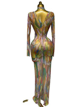 Load image into Gallery viewer, Colorful Rhinestone Mesh Maxi Dress / Luxury Vacation, Birthday &amp; Resort Dress