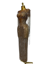 Load image into Gallery viewer, Luxury Sparkly Rhinestones Tassel Transparent Mesh Stretch  Dress