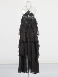 Solid Spliced Ruffles Elegant Dress