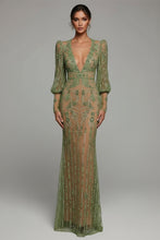 Load image into Gallery viewer, Luxurious Beaded Long Sleeve Evening Gown