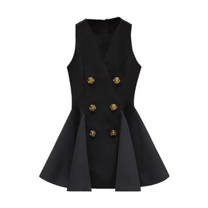 French Socialite Sweet Sleeveless Black Dress