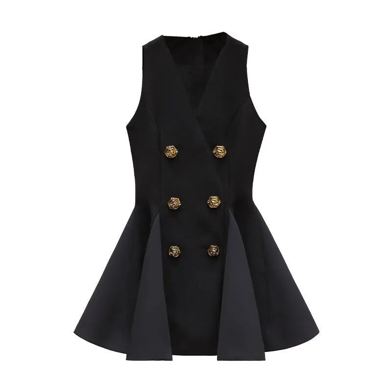 French Socialite Sweet Sleeveless Black Dress