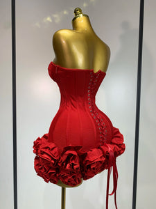 Strapless Flower Prom Gown Mini Dress