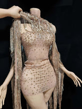 Load image into Gallery viewer, Mesh See Through Tassel Cloak Mini Dress