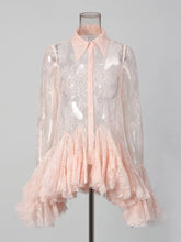 Load image into Gallery viewer, Sheer Spliced Ruffles Folds Mini Dress