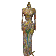Load image into Gallery viewer, Colorful Rhinestone Mesh Maxi Dress / Luxury Vacation, Birthday &amp; Resort Dress