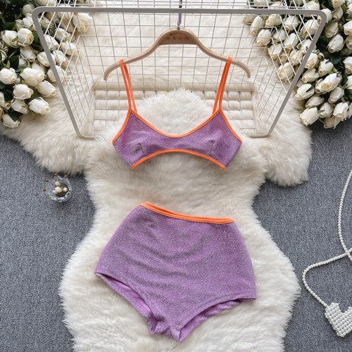 Strap Backless Camisole+Elastic Waist Short