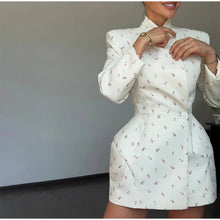 Load image into Gallery viewer, White Waist Cinching Floral Shoulder Pad Blazer
