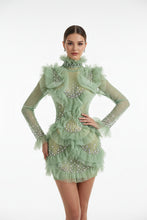 Load image into Gallery viewer, Sparkly Rhinestone Mesh See Through Mini Dress