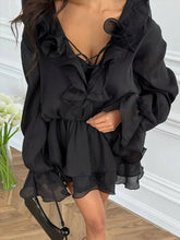 Load image into Gallery viewer, Solid Lace Up Ruffle Mini Vestido