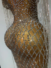 Load image into Gallery viewer, Luxury Sparkly Rhinestones Tassel Transparent Mesh Stretch  Dress