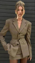 Load image into Gallery viewer, Retro Plaid Wide oulder Suit Skirt Set