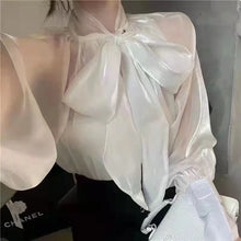 Load image into Gallery viewer, Satin Blouses Stylish Big Bow Shirt