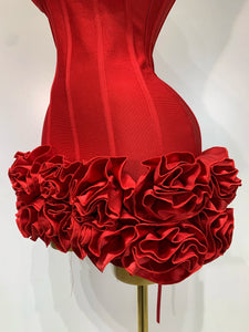 Strapless Flower Prom Gown Mini Dress