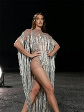 Load image into Gallery viewer, Mesh See Through Tassel Cloak Mini Dress