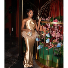 Load image into Gallery viewer, Golden Siren Feather Backless Gown